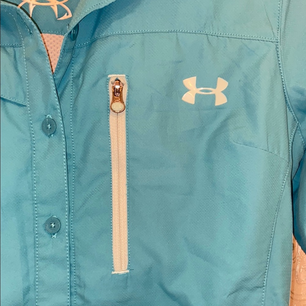 Under Armour Women’s Semi Fitted Blue Long Sleeve Shirt Size XS 🔥 YB3 - Picture 2 of 4